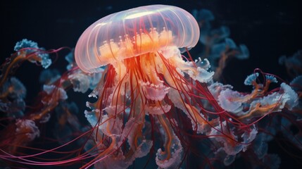 fascinating jellyfish pulsing in the dark depths. generative ai