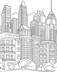 happy summer cityscape for your coloring book