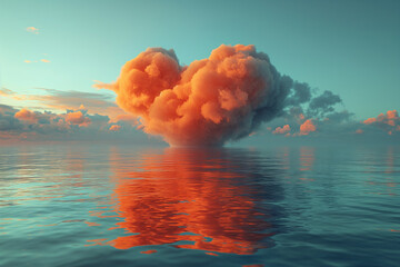 Love Reflections: Heart Cloud over Serene Waters