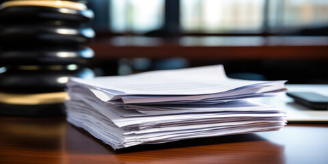 Chaotic Consolidation: A Messy Heap of Paperwork in an Office Desk, Symbolizing Overwhelming Workload and Financial Management - obrazy, fototapety, plakaty
