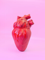 A Bleeding Anatomical Red Heart on a Pastel Pink Background, My Bloody Valentine Concept