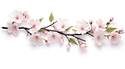 Spring sakura cherry blooming flowers bouquet. Isolated realistic pink petals, blossom, branches, leaves vector set. Design spring tree illustration, generative ai
