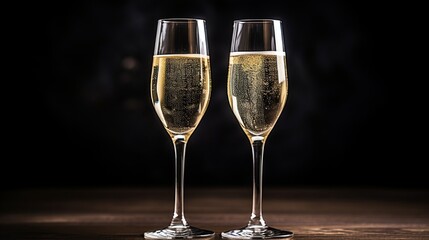 two glasses of champagne isolated on black background