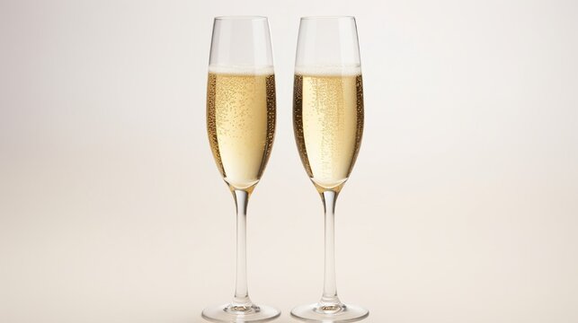 two glasses of champagne isolated white background
