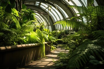 Fototapeta na wymiar Ferns in a tropical greenhouse.