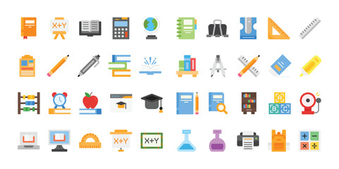 Education Icon Set With Flat Style