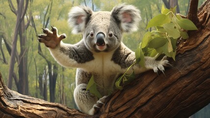 Curious koala reaching for leaves, focus on the fingerprints as it extends its paw   -Generative Ai
