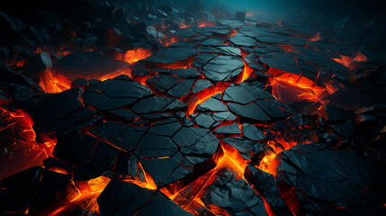 volcanic rock with intense fire lava