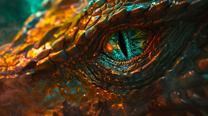 Close up of a mystical dragon's eye, represents foresight, wisdom, and protection