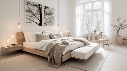 Design of large modern room in Scandinavian style. Luxury apartments.