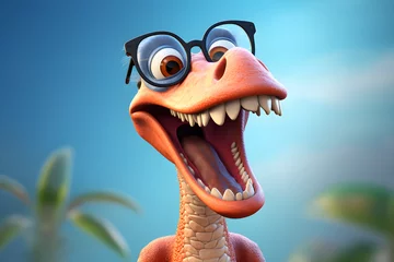 Foto op Plexiglas funny 3D dinosaur character wearing glasses © sam