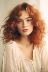 Fototapeta premium Beautiful woman from 70s Ai Generative