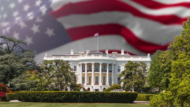 4K video The President White House in Washington DC United States of America with flag