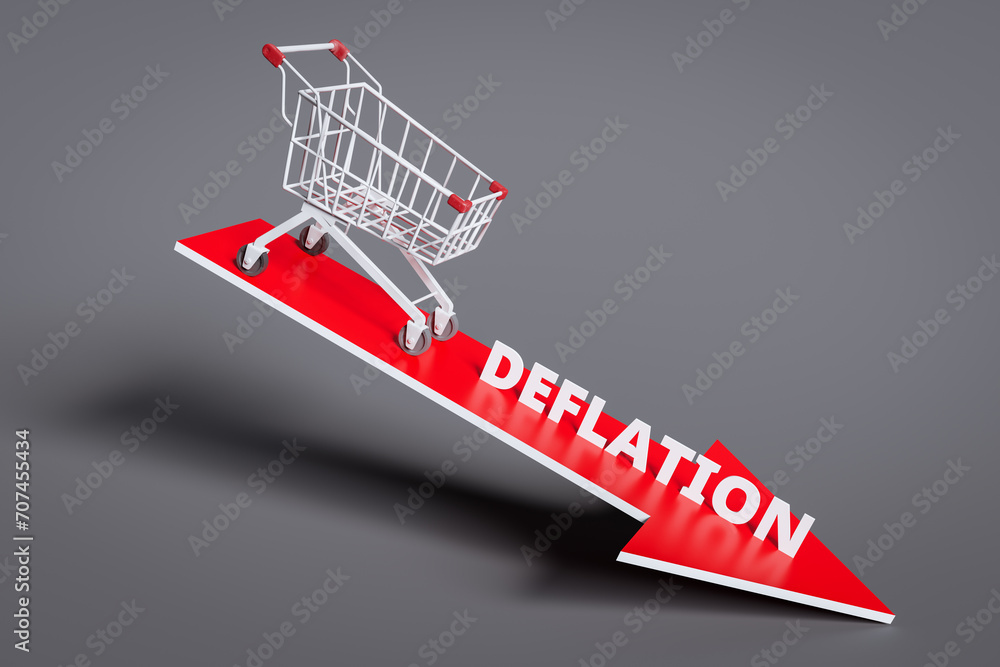 Poster the concept of falling prices due to deflation,3d rendering