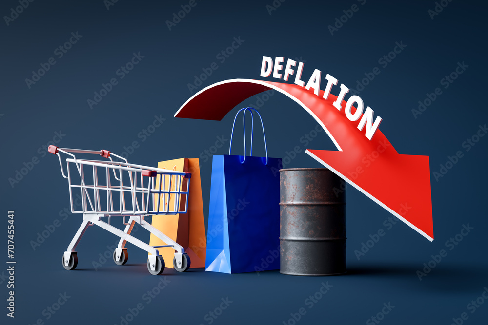 Poster the concept of falling prices due to deflation,3d rendering