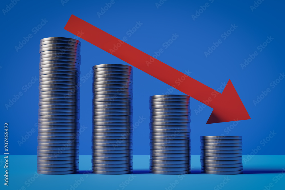 Poster the concept of falling prices due to deflation,3d rendering
