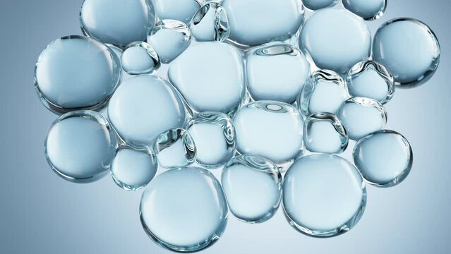 Liquid oil bubble texture background, transparent glass background, 3d rendering.