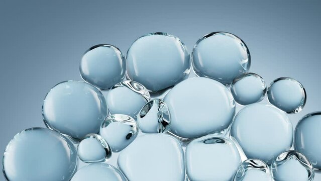 Liquid oil bubble texture background, transparent glass background, 3d rendering.