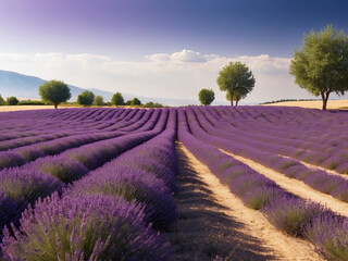 Beautiful lavender field with purple flowers covering the entire scene