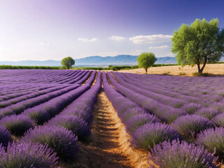 Beautiful lavender field with purple flowers covering the entire scene
