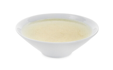 Tasty broth in bowl isolated on white
