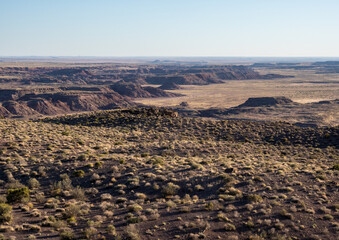 Scenic view from Route 66 pullout at Petrified Forest National Park - AZ, USA
