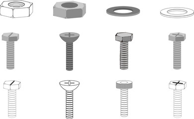 ボルト・ナット・ワッシャーのパーツイラストセット