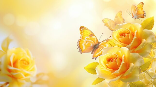  borders and frames ,butterflies, yellow rose, yellow color, yellow background