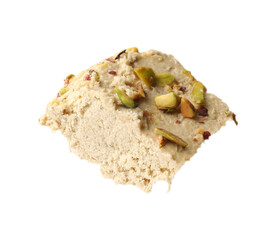 Piece of tasty pistachio halva isolated on white