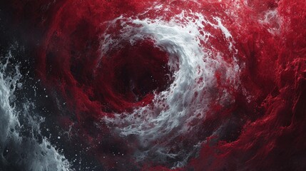 top view, the sea is filled with red tide,Super large whirlpool on the sea surface center - obrazy, fototapety, plakaty