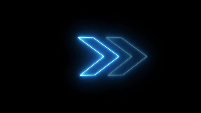 Glowing neon arrow loading icon animation background. 