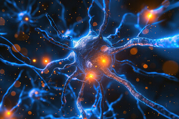 Image of neurons with glowing signals
