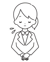 モノクロ｜お辞儀をして謝罪する女性｜スーツ