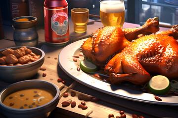 Chimaek (Chicken and beer). Generative AI.