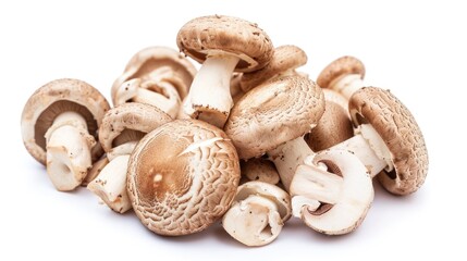 Many white mushrooms on white background