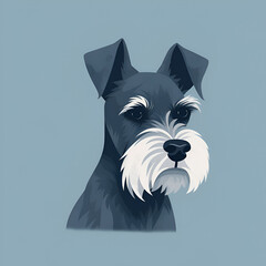 Portrait illustration of a cute Miniature Schnauzer dog, cute pet drawing. Generative AI. Isolated.