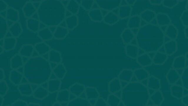 Animated flat islamic ornamental pattern design turquoise color background. Islamic and ramadan concept textured background template. Ramadan Kareem and Eid Mubarak animated background.