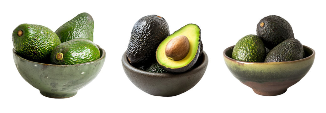 Avocados in ceramic bowls over isolated transparent background - Powered by Adobe