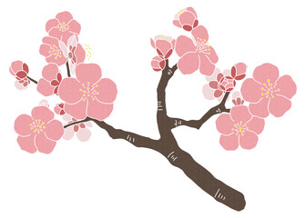梅の枝のカットイラスト　梅の花　ベクター