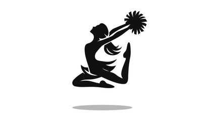 Cheerleader Silhouette Jumping and Holding Pom Poms Vector illustration