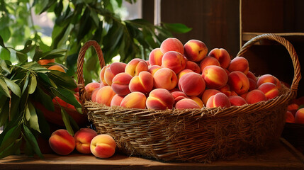 fresh picked peaches on display