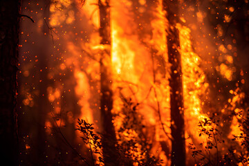 Destructive Forest Fire in the Woods with copyspace for text