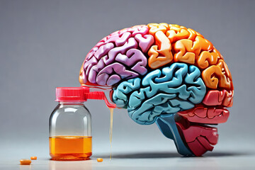 Feed the brain concept. Vibrant brain imagery paired with an empty feeding bottle. A colorful metaphor for nourishing creativity and intellectual growth.