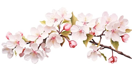 Obraz premium Spring sakura cherry blooming flowers bouquet. Isolated realistic pink petals, blossom, branches, leaves vector set. Design spring tree illustration, generative ai