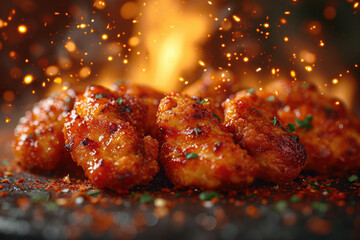 Delicious crispy fired chicken in a colorful background
