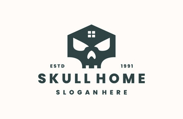 Skull home logo vector icon illustration hipster vintage retro