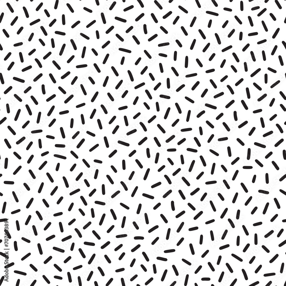 Poster Small dash pattern on white background. Hand drawn small black dash seamless pattern. Simple minimal abstract, geometric texture design seamless background. Vector illustration