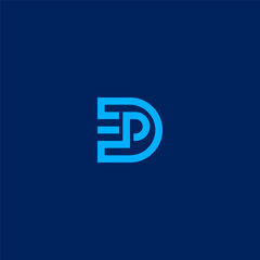 DEP monogram logo with blue color.
