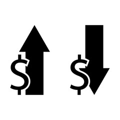 Dollar arrow icon. Rising and falling currency. Vector illustration. EPS 10.