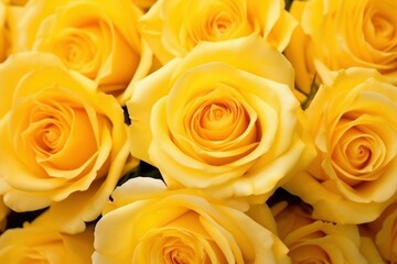 Beautiful roses with yellow petals as background, macro view